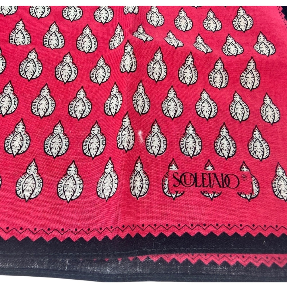 Soleiado French Cotton Bandana Scarf Pink Provencal Block Print Neckerchief